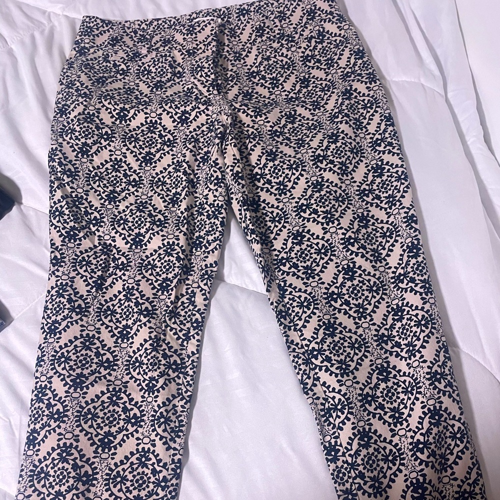 LOFT dress pants - Cream with Navy pattern